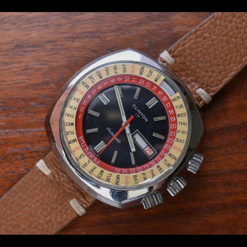 Vintage/ Rare CLINTON Perpetual Day Date Calendar Automatic Men's Wrist Watch